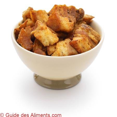 Grattons faits maison (couenne de porc au gras confit), snack français lyonnais